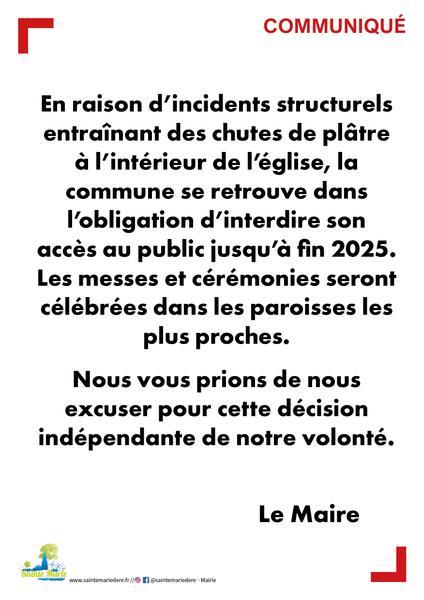 Communiqué - Fermeture temporaire