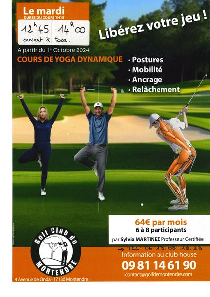 affiche yoga au golf de Montendre 2024